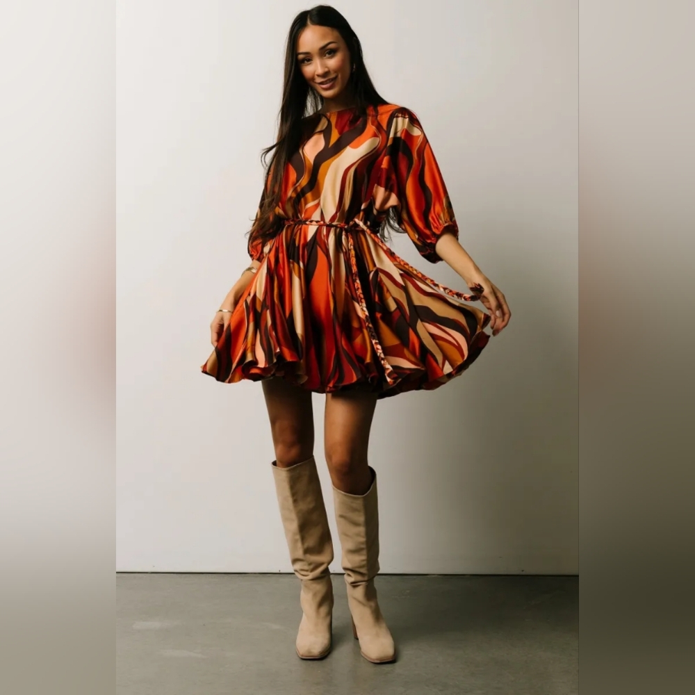 Baltic Born Red and Orange Swirl Mini Dress